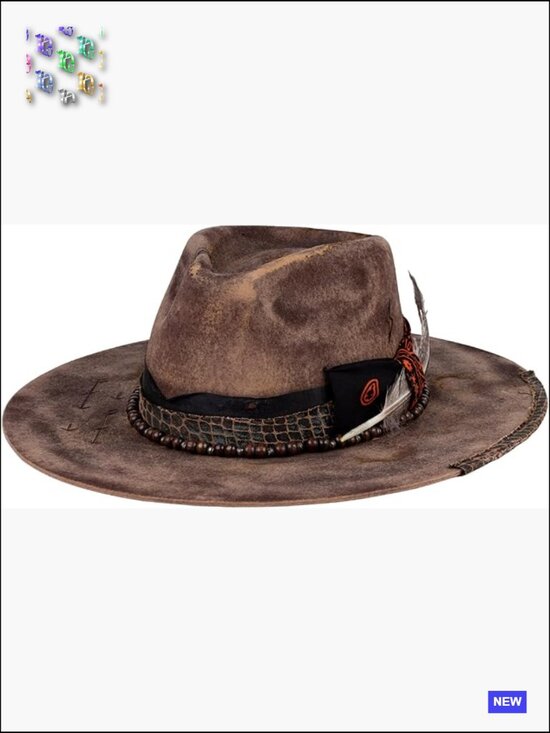 Vintage Wide Brim Fedora Hat 100% Wool Stiff Felt Distressed Western Style